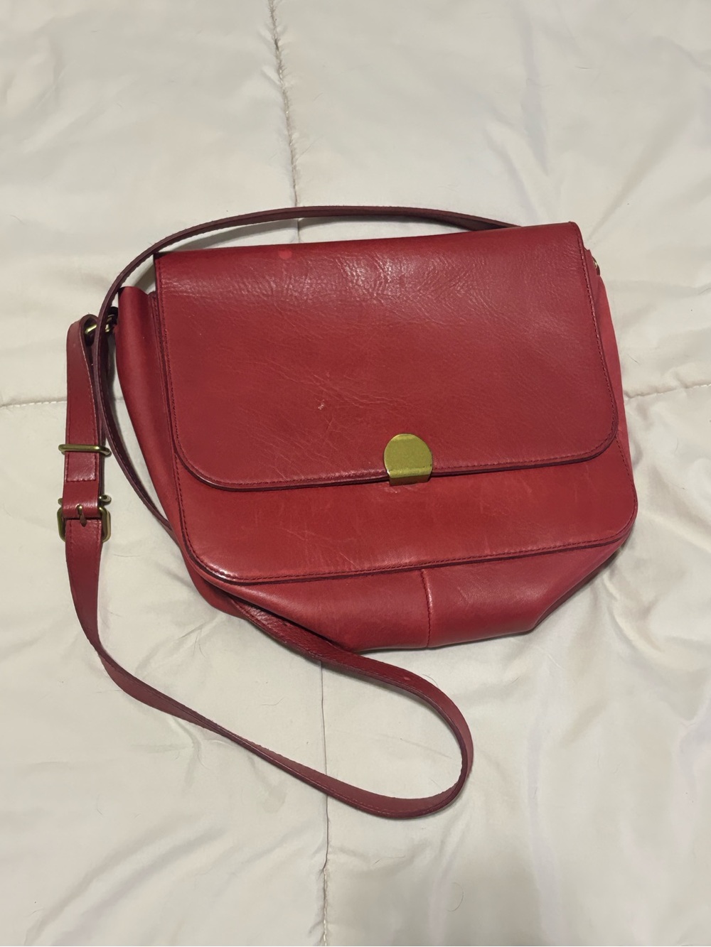 Madewell Red Leather Flap Crossbody Bag